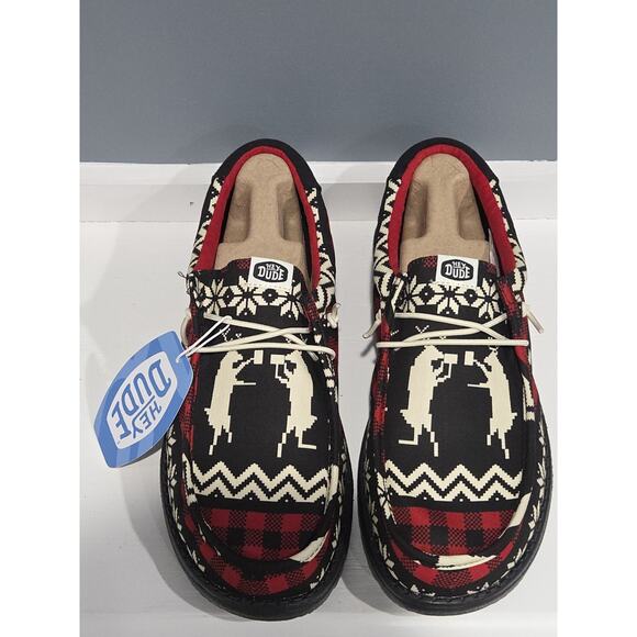 Hey Dude Men's Wally Holiday Cheers Shoes Sz 10 Christmas Reindeer Black New - Picture 3 of 11